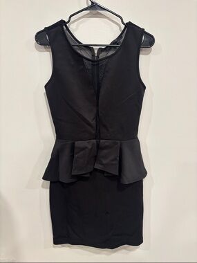 GUESS Black Sleeveless Peplum Mini Dress with Mesh Inset